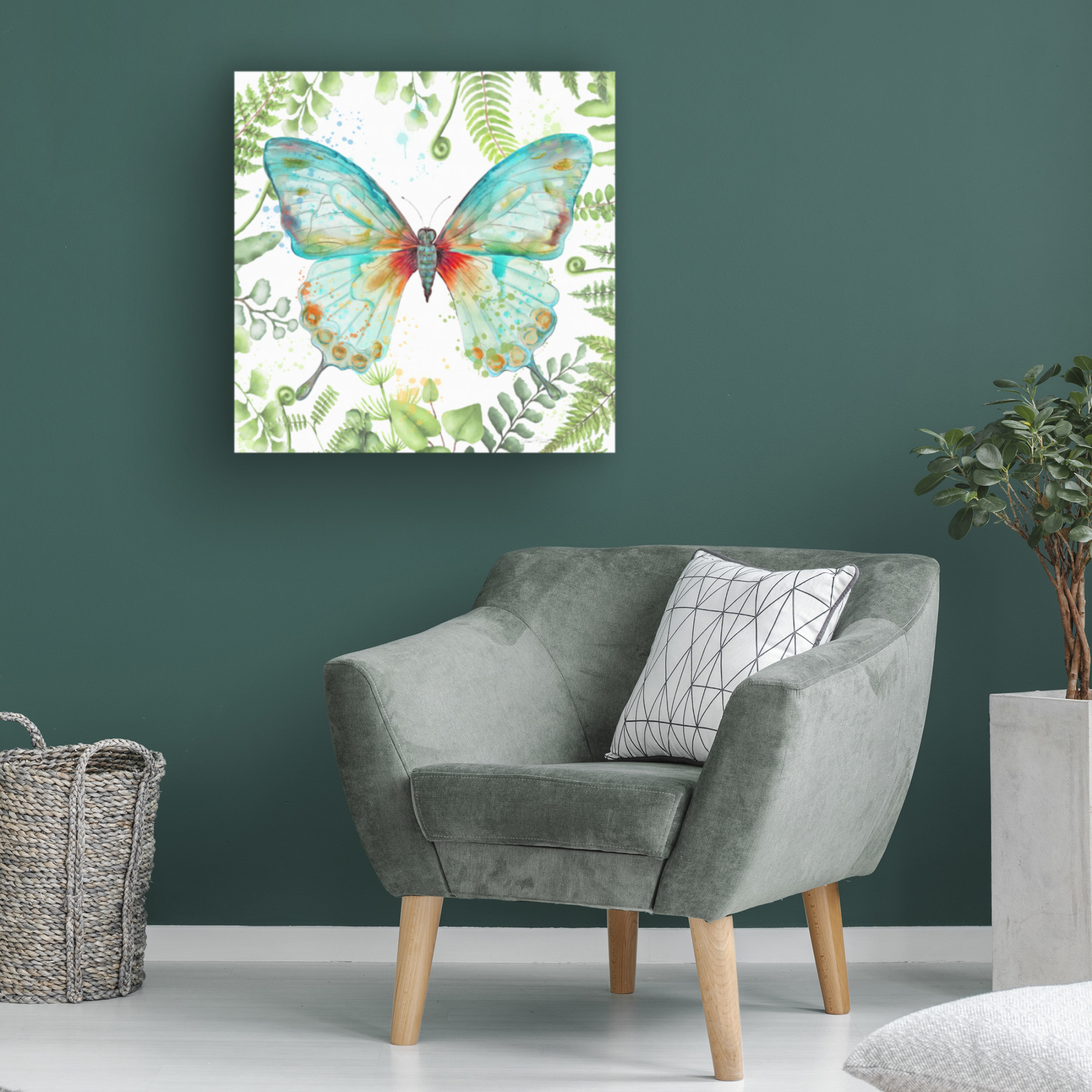 Canvas Wall Art - Jean Plout 'Botanical Butterfly Beauty 2' Wall Art for Living Room, Bedroom, or Office Décor by Trademark Fine Art - 18 x 18 Inches
