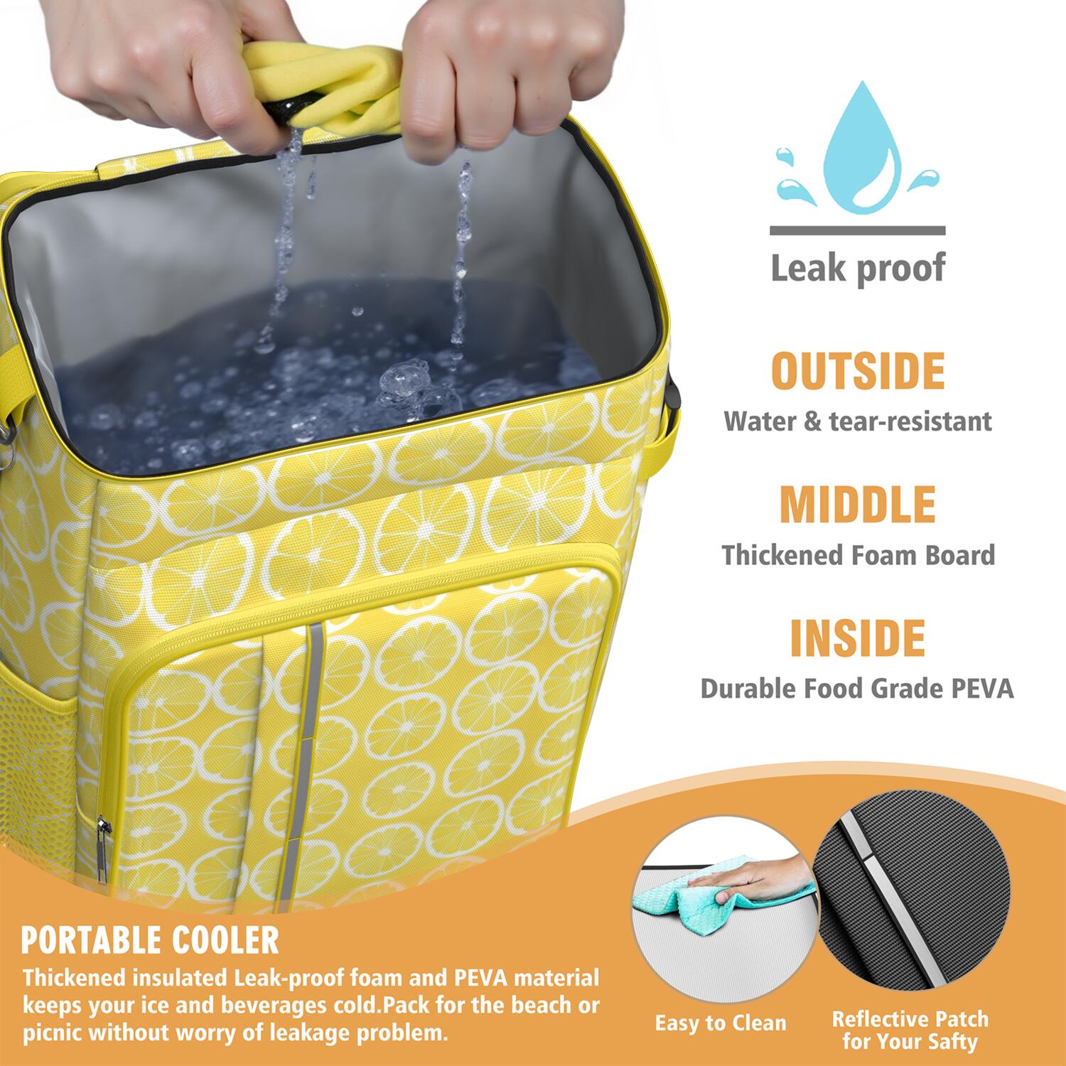Travel Cooler Bag - Lemon Camping Beer Cooler Backpack with Bottle Opener- Waterproof Insulated Picnic Backpacks - Cooler Bag for Beach