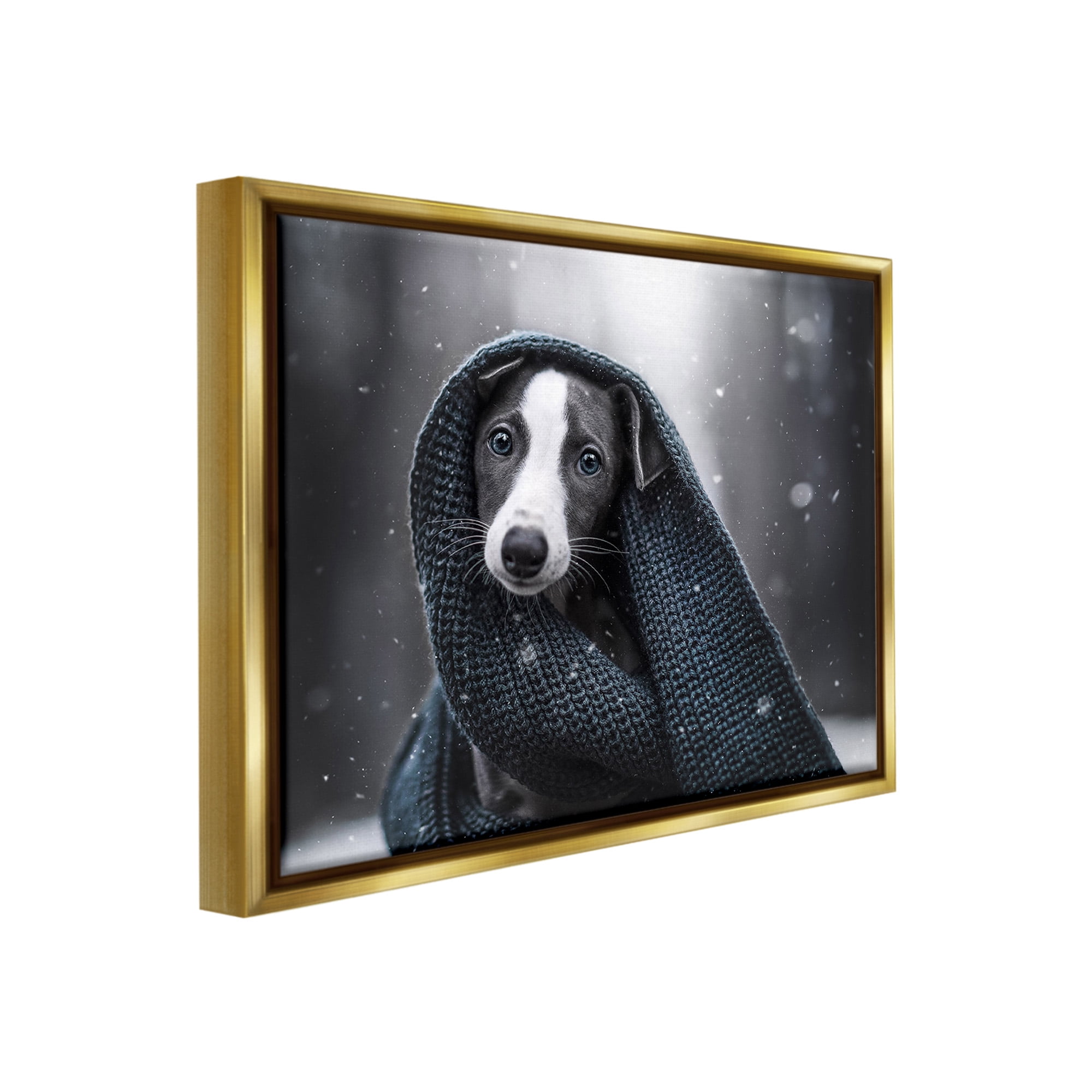 Stupell Industries Dog with Winter Scarf Animals & Insects Painting Gold Floater Framed Canvas Art Print Wall Art, 31 x 25