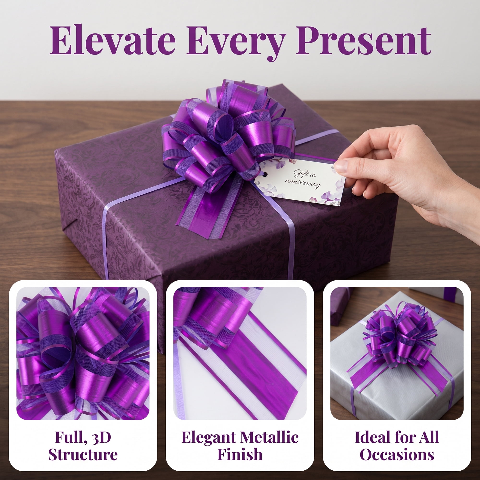 Unique Bargains Elegant Multi-Layered Star Bows for Gift Wrapping and Decoration Purple