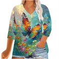 thumbnail image 2 of SOOMLON 3/4 Length Sleeve Women's Shirts Plus Size Tunic Cotton Oversized Tops Casual V Neck Shirts Cute Butterfly Graphic T Shirts 2025 Trendy Spring Summer Ladies Tops Loose Fit Outfits Pullover XL, 2 of 5