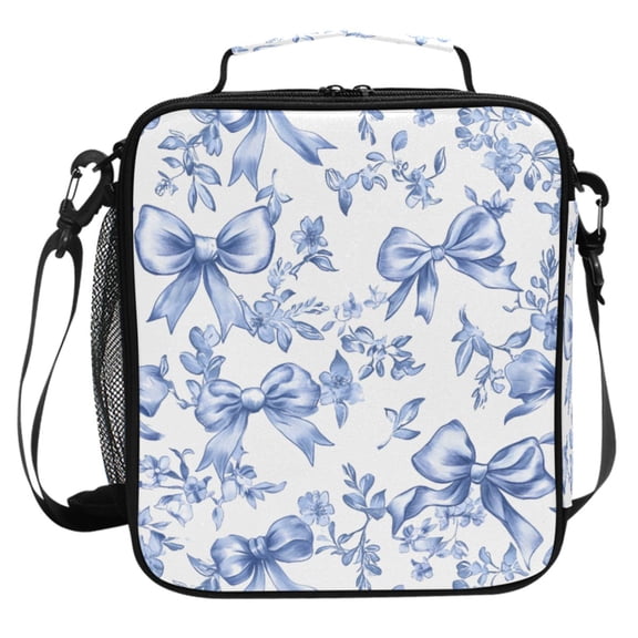 ALAZA Vintage Bows Blue Lunch Box Insulated Cooler Lunch Bag with Shoulder Strap Meal Prep Tote