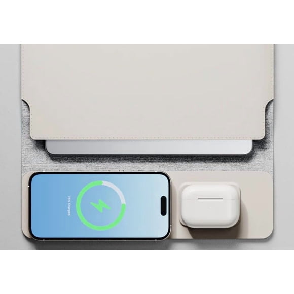 nexxtech Étui/étui pour Ordinateur Portable 4-en-1 avec Chargeur Mag Safe, Cuir PU (15-16 Pouces) Folio Technique / Dove (Blanc) / Coque Souple (Pliable)