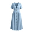 thumbnail image 5 of IUYRTFE Women's V Neck Button Down Midi Dress Short Sleeve Lightweight Casual Summer Flowy Dress with Pockets, 5 of 5