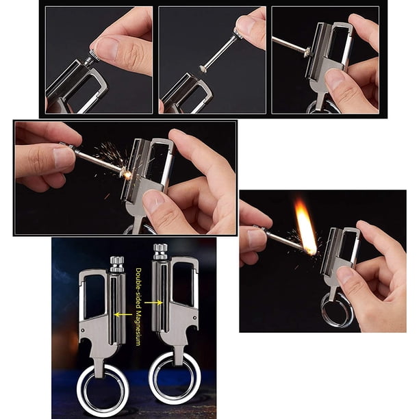 🔥 WDEC Cerilla Permanente De Metal Impermeable | Encendedor De Pedernal Con Abrebotellas | Llavero De Emergencia Para Acampar