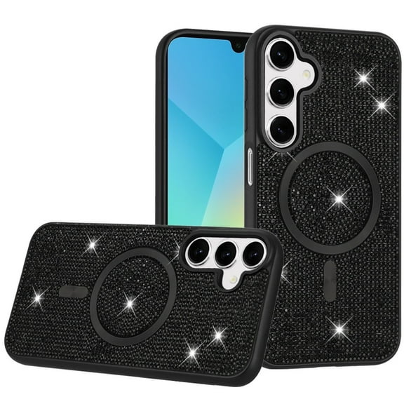 XPM for Samsung Galaxy A16 5G Phone Case, Sparkly Diamond Bling Case Rhinestone Skin Hybrid with Magnetic Circle, MagSafe Compatible Cover for Galaxy A16 5G (Black)