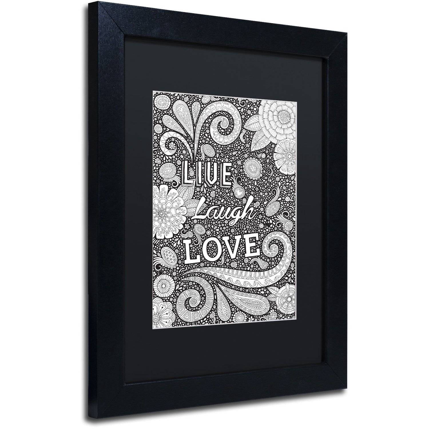 Trademark Fine Art "Live Laugh Love Black" Canvas Art by Hello Angel, Black Matte, Black Frame