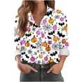 thumbnail image 2 of JTZGDY Halloween Button Down Shirts for Women Plus Size Cute Ghost Pumpkin Printed Fall Long Sleeve Collared Graphic T-Shirts Loose Fit Casual Holiday Gift Oversized Tees Tops, 2 of 8