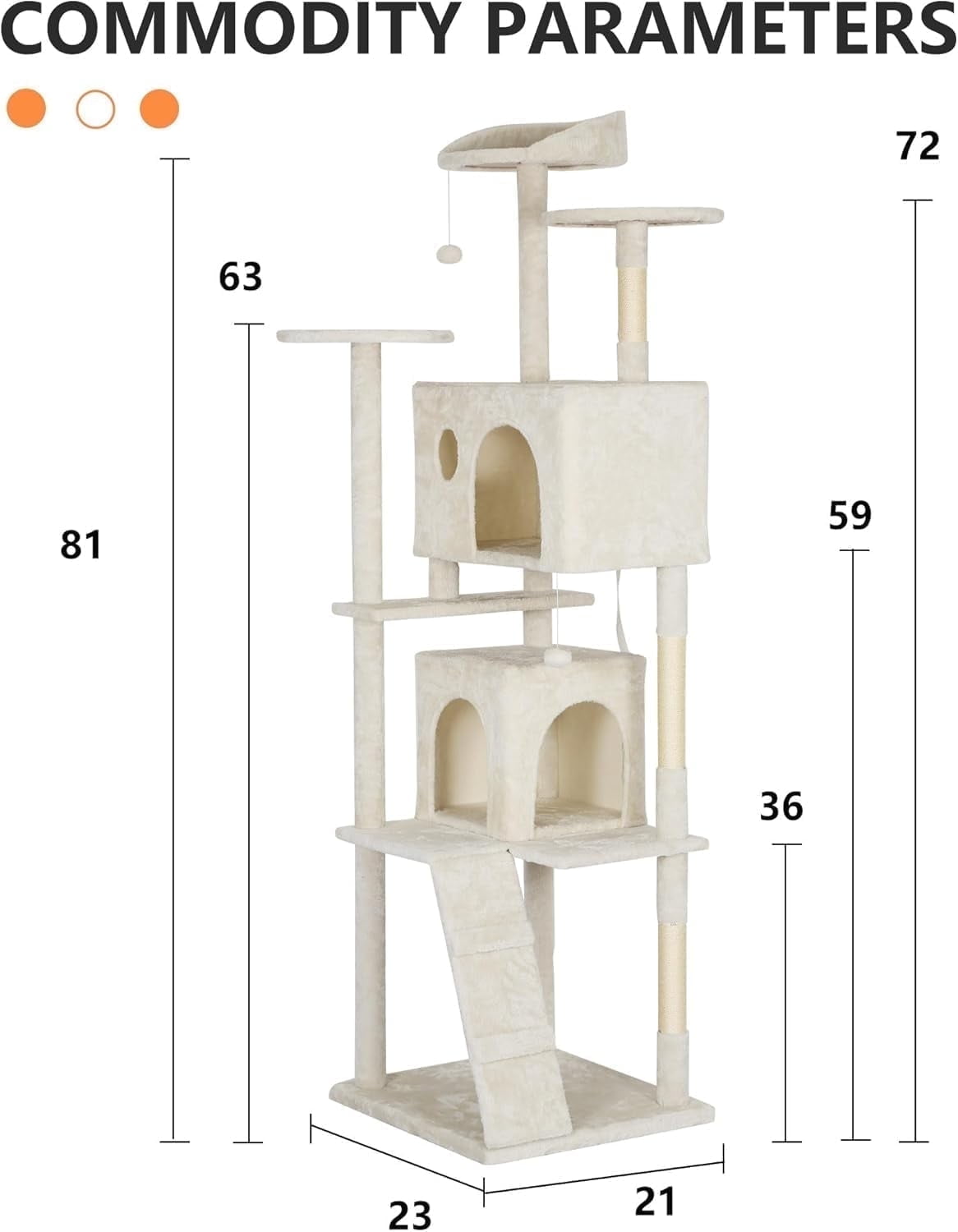 Bestpet 81in Cat Tree Tower for Indoor Cats,Multi-Level Cat Furniture Activity Center with Cat Scratching Posts Stand House Cat Condo with Funny Toys for Kittens Pet Play House,Beige