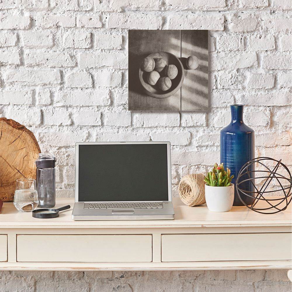 Stupell Industries Vintage Black And White Baseballs In Bowl Canvas Wall Art by Jadei Graphics