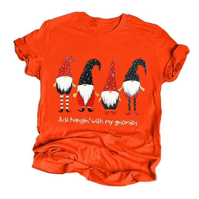 Mode Femmes T-Shirt Blouse Ample à Manches Courtes Col Rond Imprimé de Noël