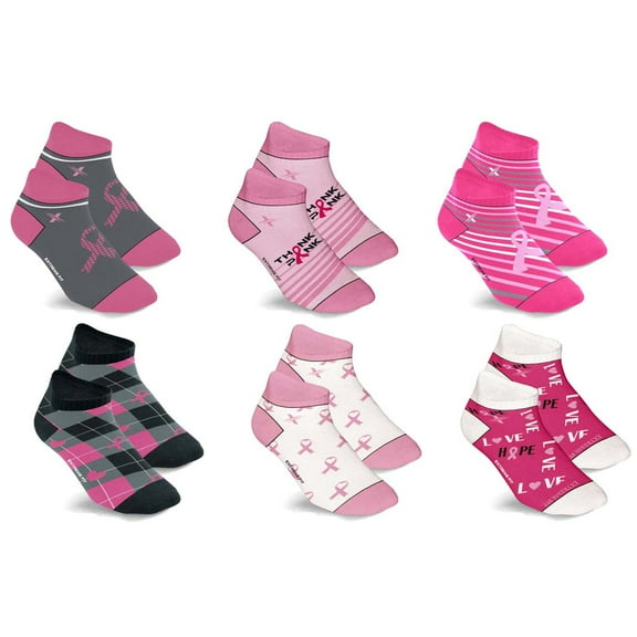 Cancer Awareness Compression Socks - Ankle Socks for Running - 6 Pair