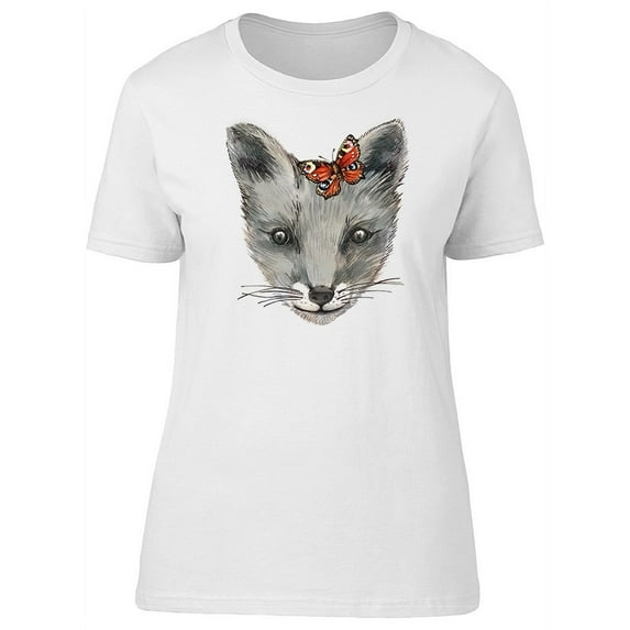 Funny Fox With Butterfly T-Shirt Women -Image by Shutterstock, Female Small