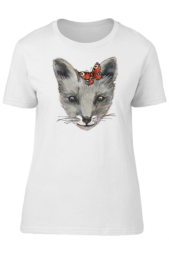 Funny Fox With Butterfly T-Shirt Women -Image by Shutterstock, Female Small