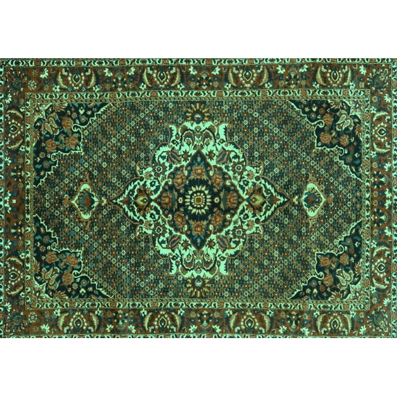 Ahgly Company Machine Washable Indoor Rectangle Persian Turquoise Blue Traditional Area Rugs, 2' x 5'