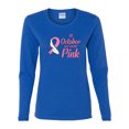 thumbnail image 2 of In October We Wear Pink Awareness Womens Graphic Long Sleeve T-Shirt, Royal, X-Large, 2 of 3