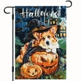 thumbnail image 3 of 1pc, Halloween Corgi Puppy Dog Witch Hat Pumpkin Ghosts Bats Castle Polyester Double Sided Garden Flag, Fall Winter Flags, Holiday Seasonal Home Wall Yard Lawn Patio Farmhouse Outdoor Decor Event Par, 3 of 6