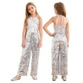 thumbnail image 4 of Miutii Kids Girls Allover Sequins Romper Halter Neck Sleeveless Strapy Back Dance Formal One-Piece Silver 6, 4 of 9