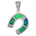 thumbnail image 2 of Sterling Silver Synthetic Opal Horseshoe Necklace Hand Inlay Cubic Zirconia 16 inch ROPH_25, 2 of 2