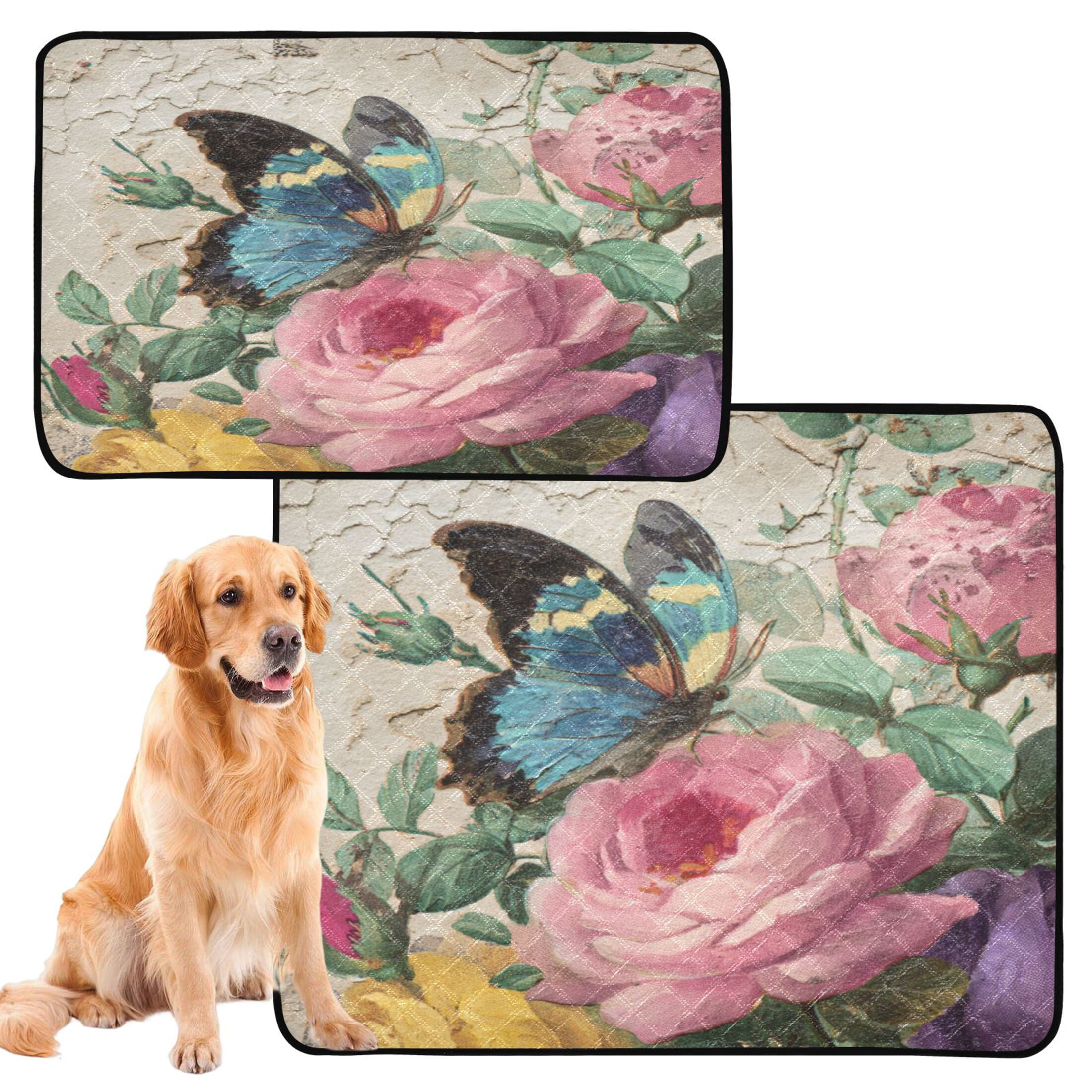 Qxltty Vintage Butterfly Cat litter Pads Pet Set of 3 Diaper Mats Center Anti-leakage Layer Absorbent Soft and Comfortable