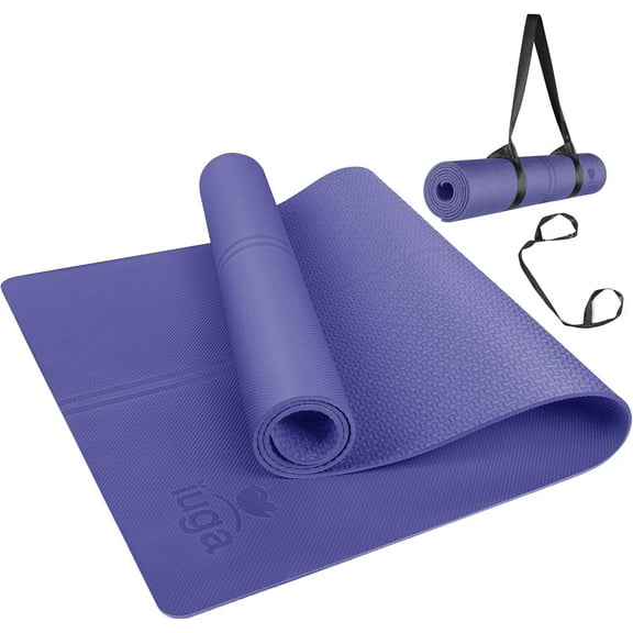 IUGA Eco Friendly Yoga Mat with Alignment Lines, Free Carry Strap, Non Slip TPE Yoga Mat for All Types of Yoga, Extra Large Exercise and Fitness Mat Size 72”X26”X1/4"