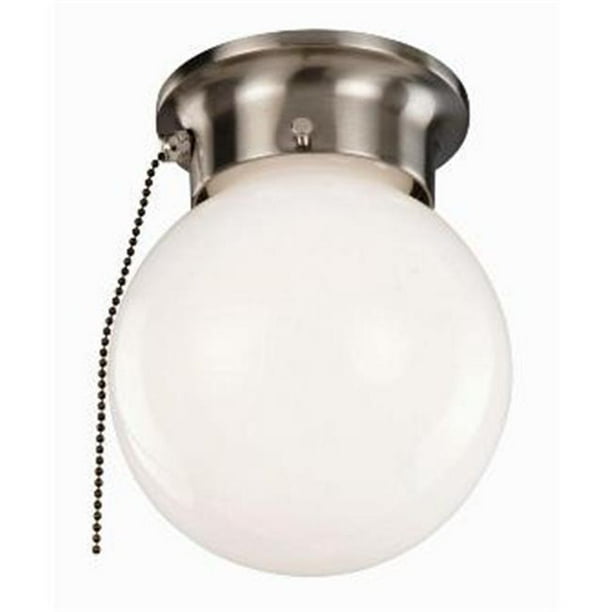 1Light Ceiling Mount Globe Light with Pull Chain, Satin Nickel Finish