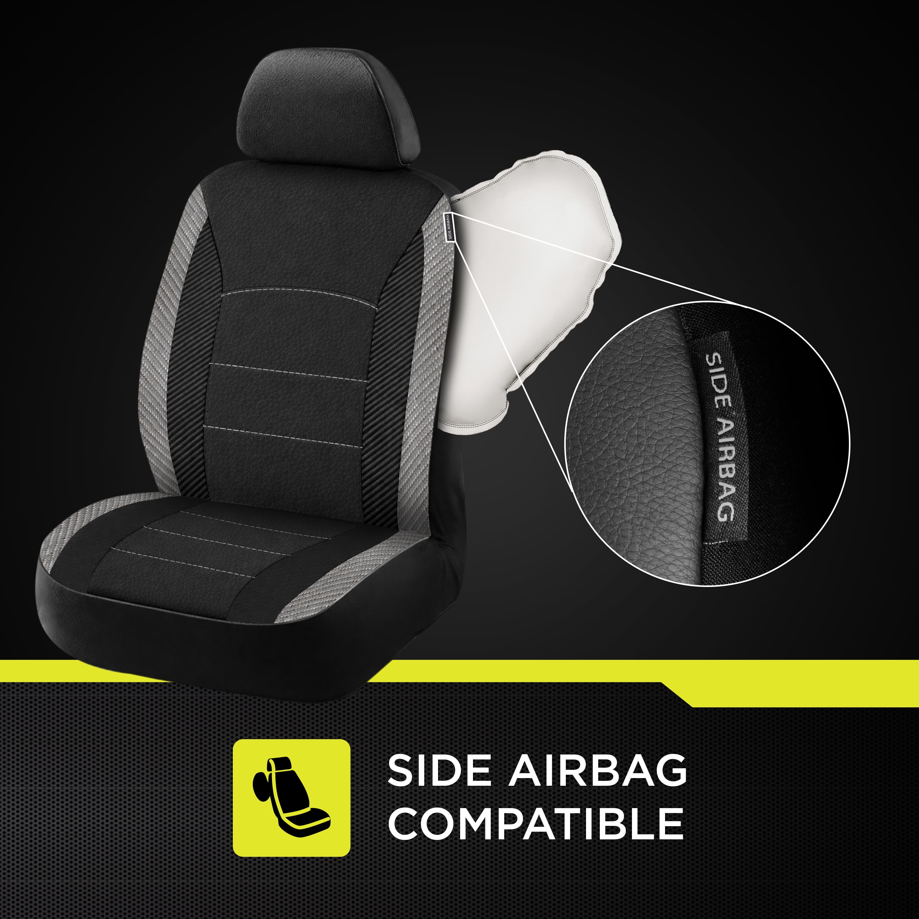 Auto Drive Front Bucket Seat Covers, 2-Piece Set, Faux Leather, Universal Fit for Cars, SUVs & CUVs, Black/Grey Carbon Fiber