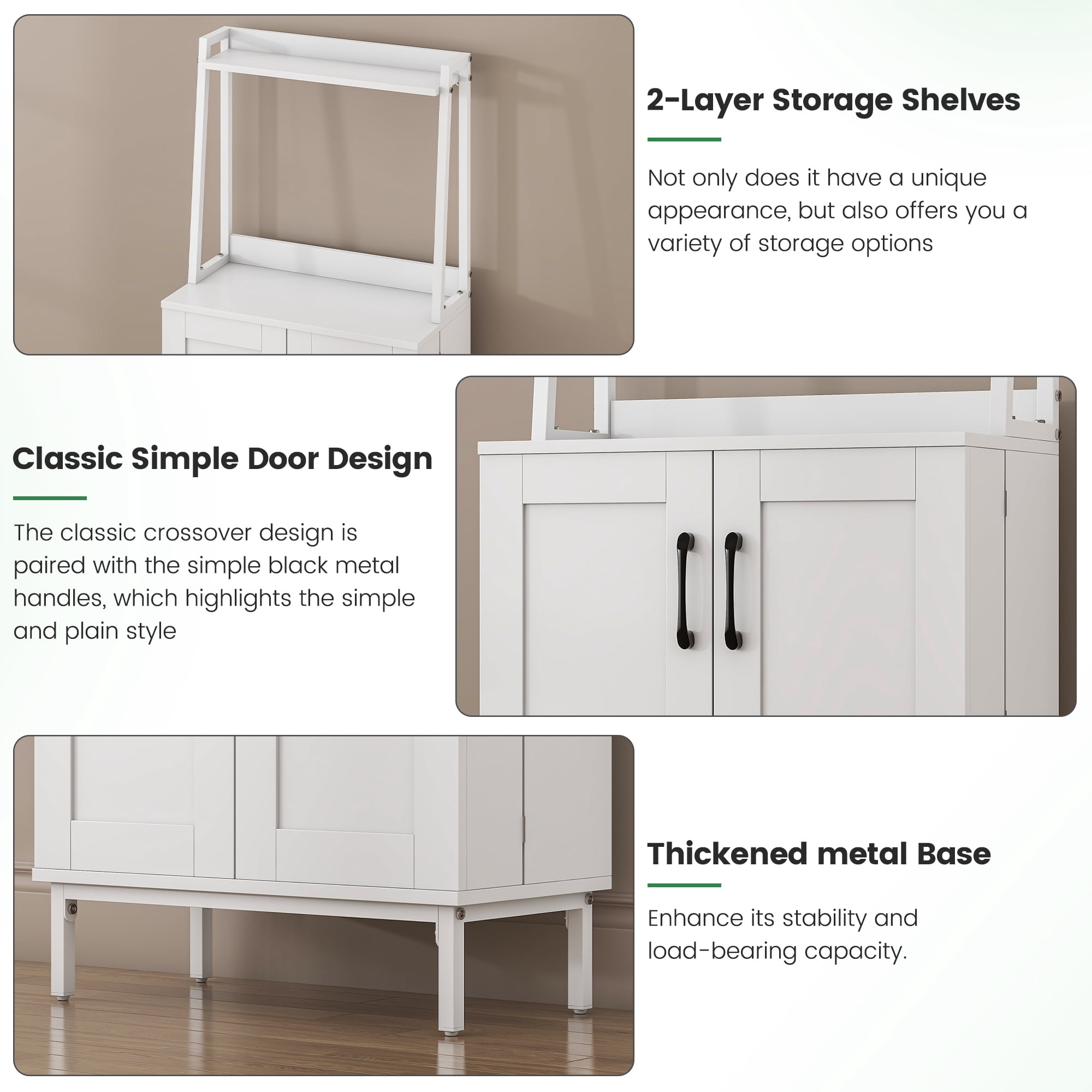 51” Pantry Cabinets with Microwave Shelves, Freestanding Kitchen Pantry Storage Cabinet with Adjustable Shelves, Buffet Cupboards Storage Cabinet for Kitchen, Dining Room, Living Room Use (White)