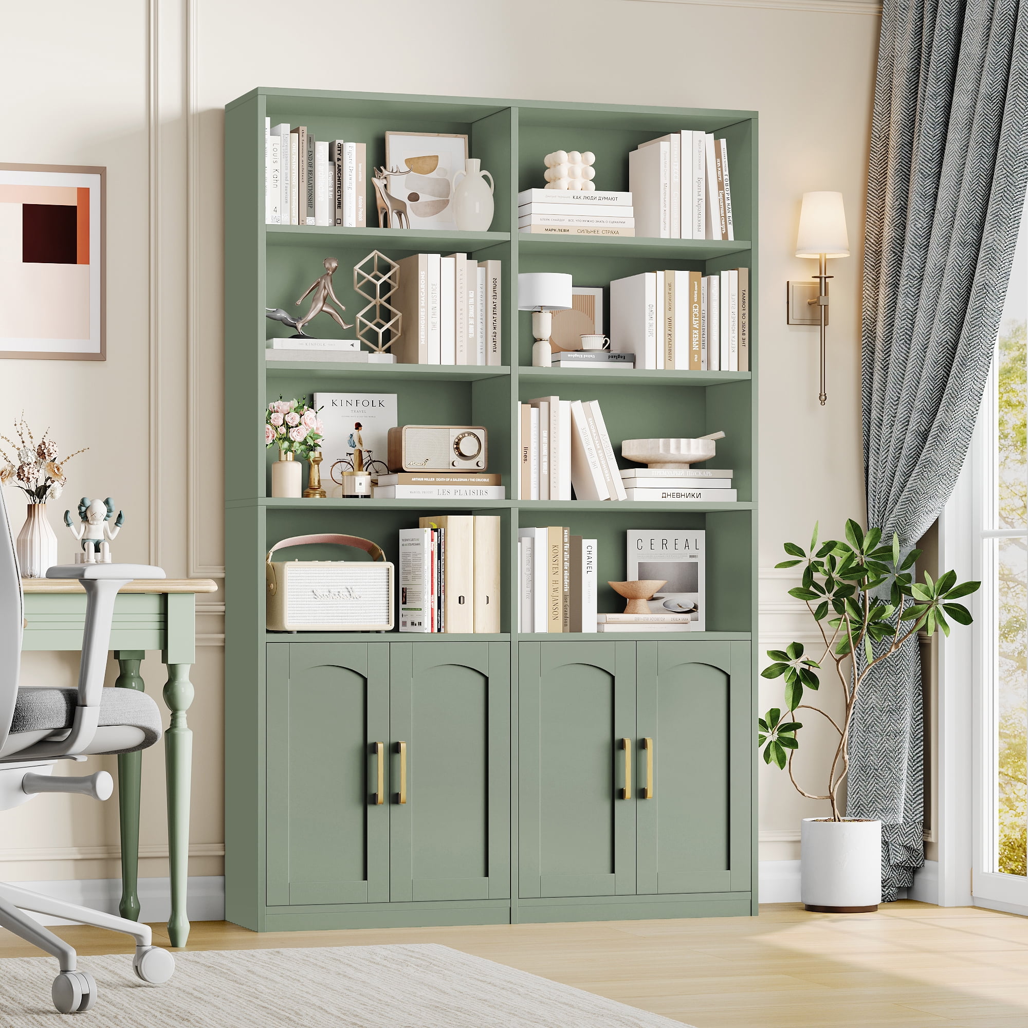 Homfa 73″ Tall Bookcases with Doors, 8 Cubes 6-Tier Double Row Bookshelf, Bookcase for Living Room Home Office, Green