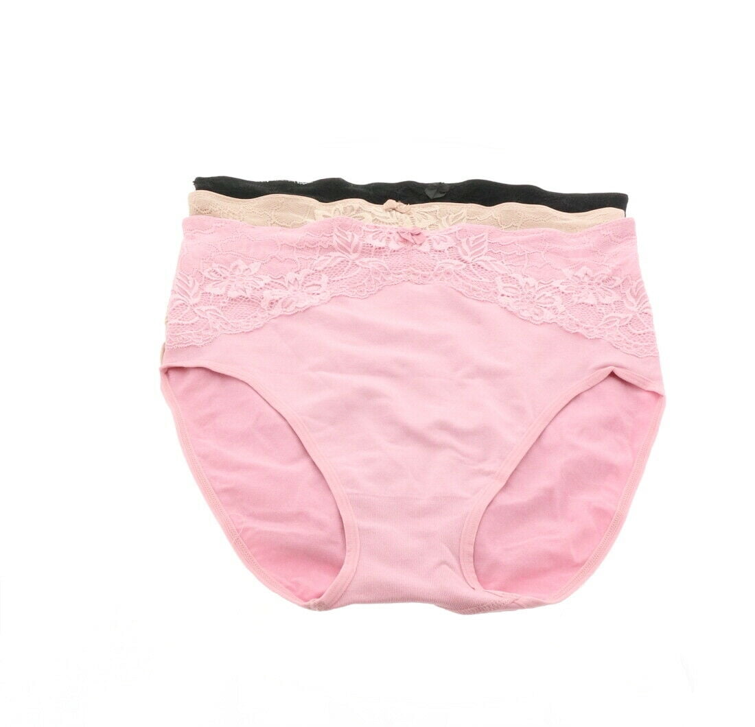 Rhonda Shear 3pc Ahh Panty Lace Trim Black Light Nude Light Pink 1x New