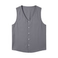 thumbnail image 6 of Men's V Neck Vest Cotton Linen Sleeveless Vest Button Up Sleeveless Tops Casual Layering Spring Summer Business Top Gray 2XL, 6 of 6