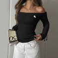 thumbnail image 3 of Women's Fashion Off-the-shoulder Solid Color Long-sleeved Sweater for Fall Winter Shoulder-Baring Style,Black,XL, 3 of 5