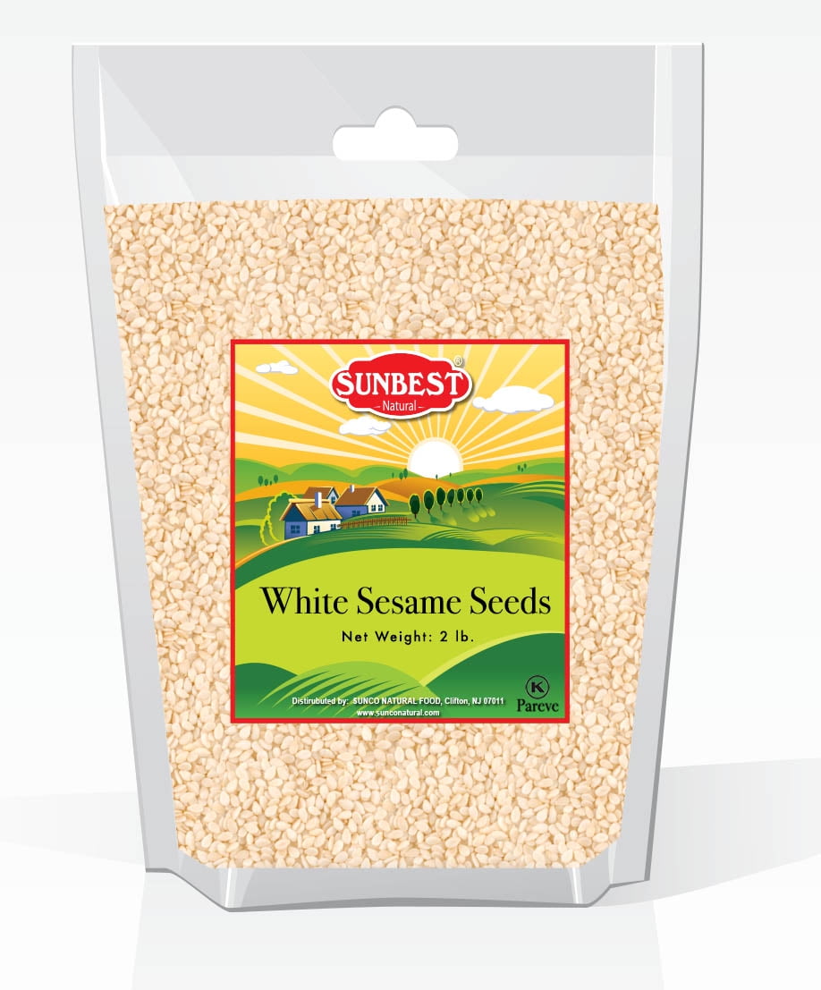 SUNBEST White Hulled Sesame Seeds 2 Lb, White Sesame Seeds in