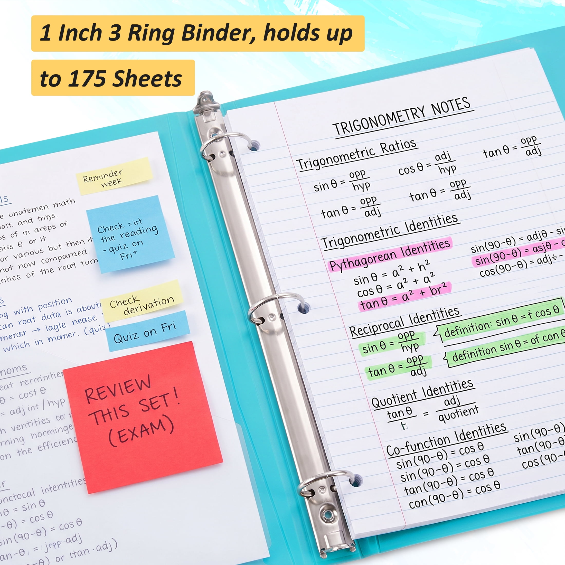 Comix 3 Rings Binder 1 inch Round Ring, 175 Sheets Organizer with Pockets, 4-Pack Assorted Color School Supplies