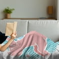 thumbnail image 3 of Blue and Pink Soft Flannel Fleece Throw Blanket, Happy Flying Pig with Wings on Retro Style Dotted Oval, Cozy Plush for Indoor and Outdoor Use, 50" x 60", Pale Sky Blue Pale Pink, by Ambesonne, 3 of 5