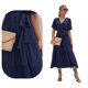 thumbnail image 3 of Vestido formal de cóctel de manga corta con escote en V fluido (azul marino) Zhivalor BST3001007-1, 3 of 5