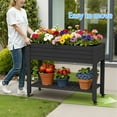 thumbnail image 3 of Joxxoaa Raised Garden Bed with Legs,Self-Watering Resin Planter Box with Lockable Wheels Drainage Plug and Gauge for Vegetables, Flowers, Storage Shelf for Tools and Accessories (Black), 3 of 7