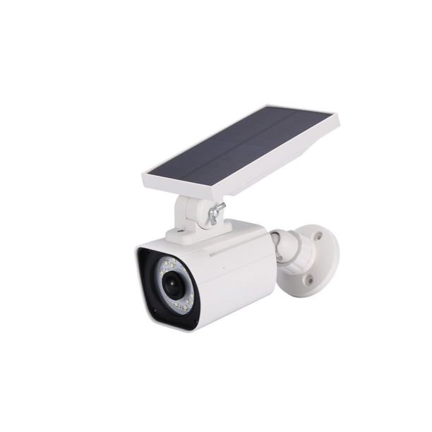 Cámara de vigilancia simulada con LED, cámara de seguridad falsa con energía solar, cámara simulada para exteriores con luz de monitor de simulación, luz indicadora intermitente, color blanco ACTIVE Biensenido a ACTIVE