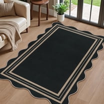 3'x5' Black Scalloped Jute Outdoor Patio Rug - Washable Farmhouse Indoor/Outdoor Carpet for Entryway