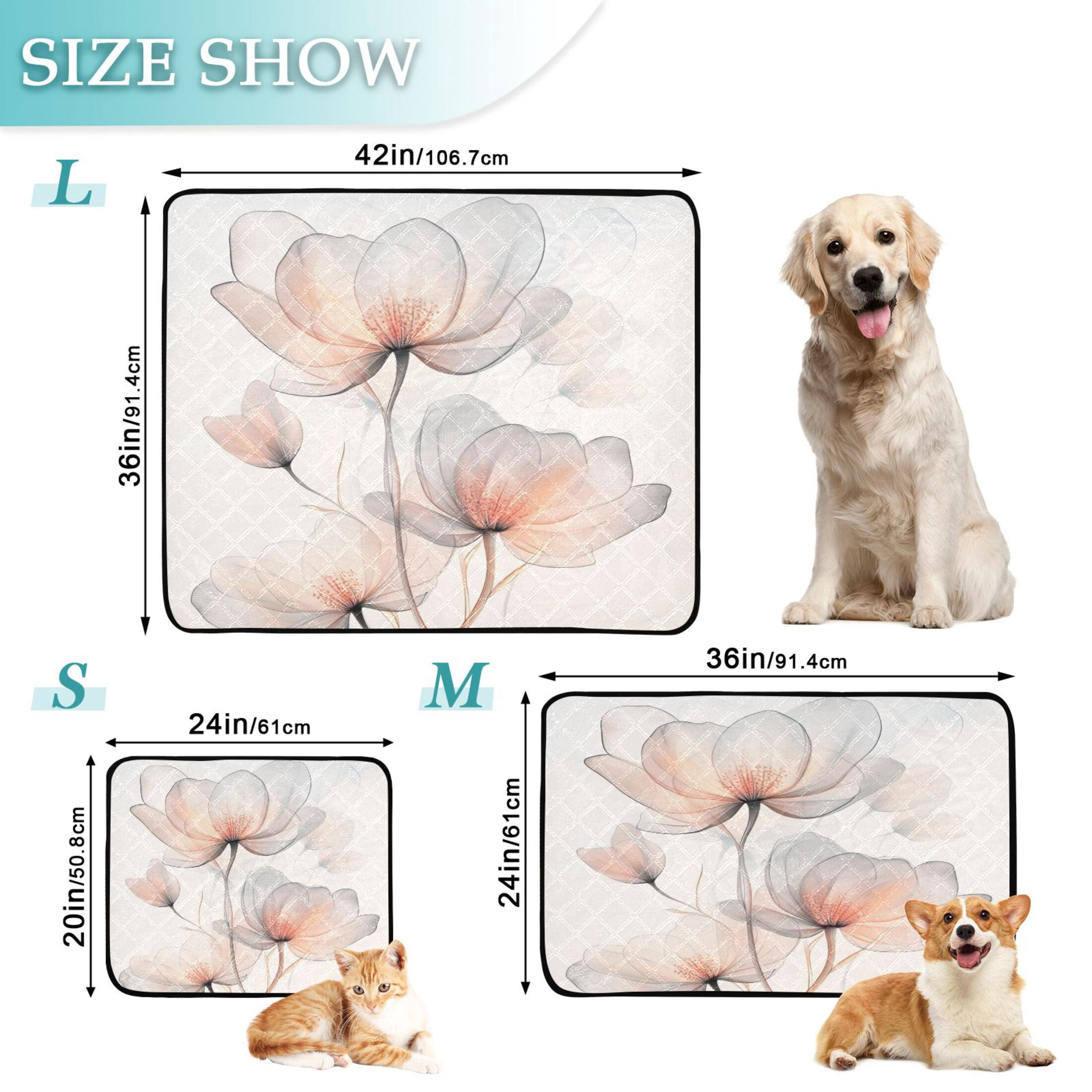 Qxltty Illustration Of Translucent Flowers Cat litter Pads Pet Set of 3 Diaper Mats Center Anti-leakage Layer Absorbent Soft and Comfortable