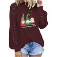 thumbnail image 2 of Pntutb Mujer Impreso Camiseta Suelta Encaje Manga Larga Blusa Cuello Redondo Casual tops Pntutb Pntutb-1756, 2 of 5