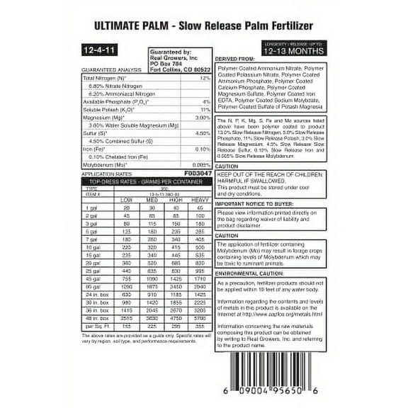 Real Growers Ultimate Palm 12 Month Control Release 13-5-11 High Nitrogen Fertilizer - 5 Pound Package