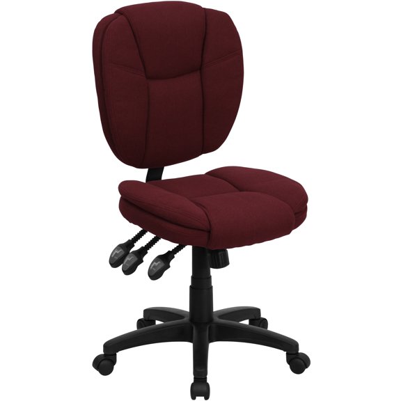 BizChair Fabric Mid Back Swivel Office Desk Chair with Pillow Top Cushioning, Burgundy