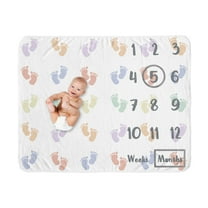 Sweet Jojo Designs Baby Footprints Multicolor Fleece Milestone Baby Blanket 3 Piece Set