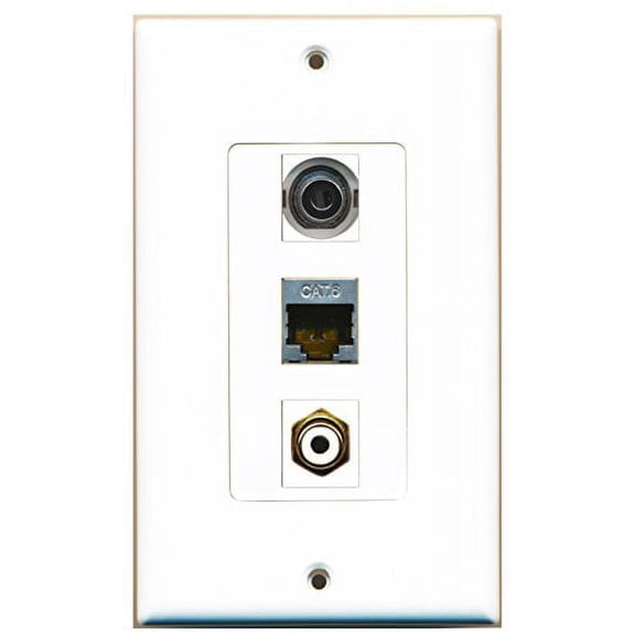 RiteAV - 1 Port RCA White and 1 Port Shielded Cat6 Ethernet and 1 Port 3.5mm Decorative Wall Plate Decorative