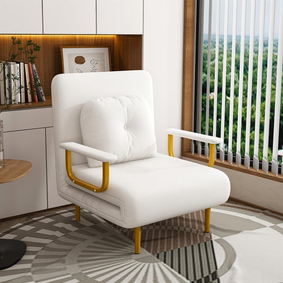 Spaco 3-in-1 Convertible Chair, Folding Sofa Bed with 5-Position Adjustable Backrest and Pillow, Space-Saving Sleeper for Living Room, Bedroom & Office, White