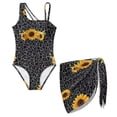 thumbnail image 3 of Xoenoiee Sunflower Leopard Print Girls Swimsuits Halter One Piece Bathing Suit with Cover Up Skirt Adjustable Strap Teen Girl Swimsuit Swimwear Set, 7-8 Years, 3 of 7