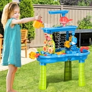 Dinosaur Planet Kids Sand Water Table for Toddlers, 3-Tier Water Play Table Toy for Toddlers Kids, Activity Sensory Tables Outside Beach Snow Toys for Toddler Boys Girls Age 1-3-5 Gift(Random Color)