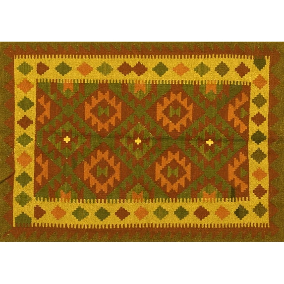 Ahgly Company Machine Washable Indoor Rectangle Southwestern Yellow Country Area Rugs, 4' x 6'