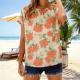 thumbnail image 2 of Mujeres Tops Casual Elegante Impresión de Gasa Reunido Escote Blusa Suave Verano Transpirable, 2 of 9